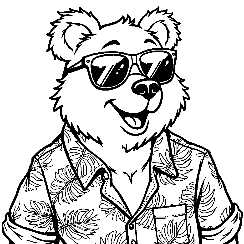 Bear wearing sunglasses and a Hawaiian shirt