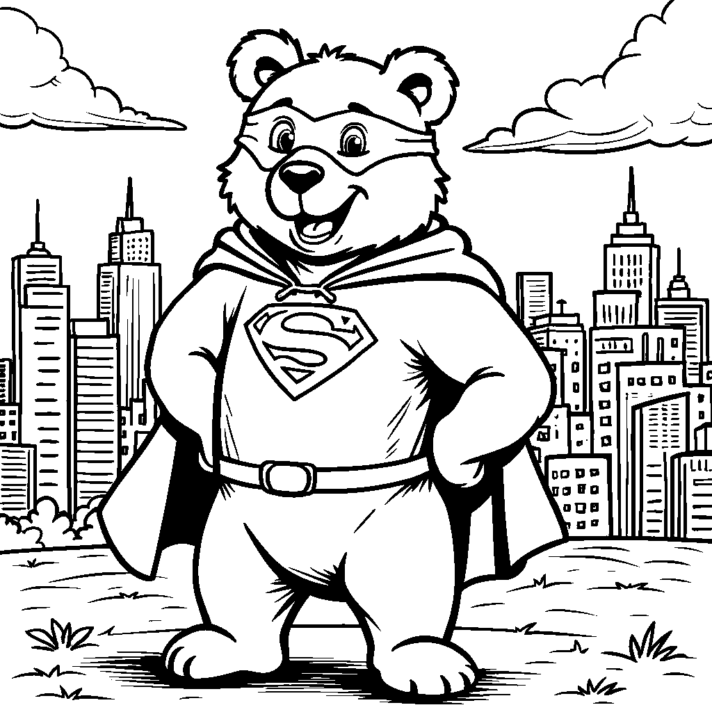 Bear wearing a superhero cape and mask