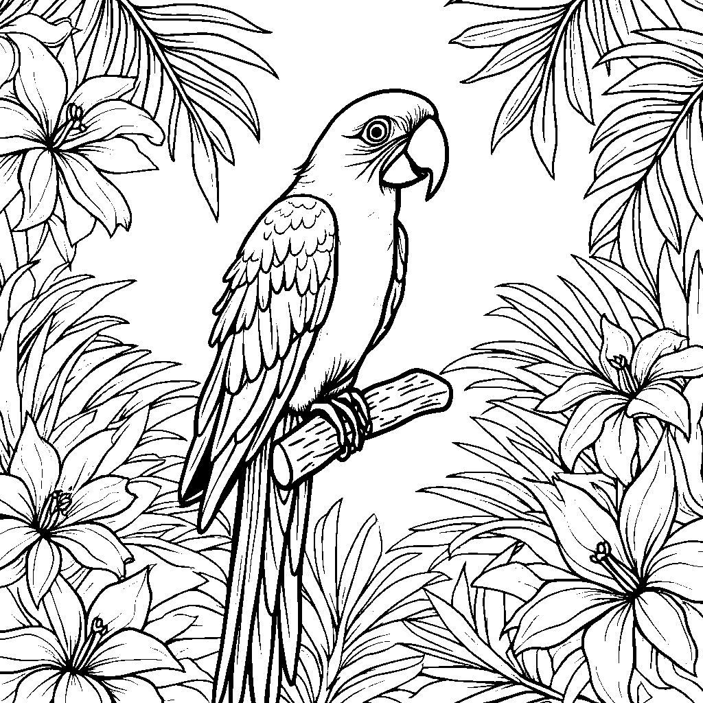 A colorful macaw perched on a tropical branch