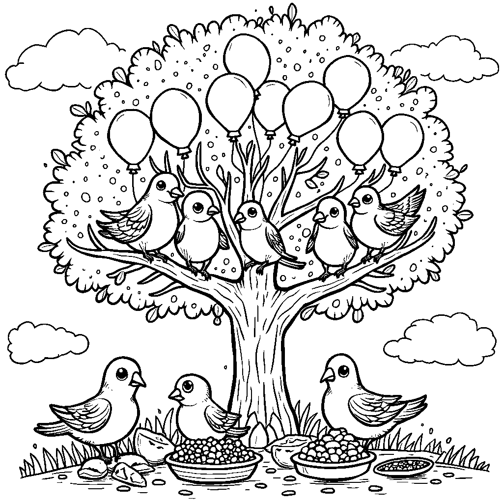 A group of birds having a party in a tree