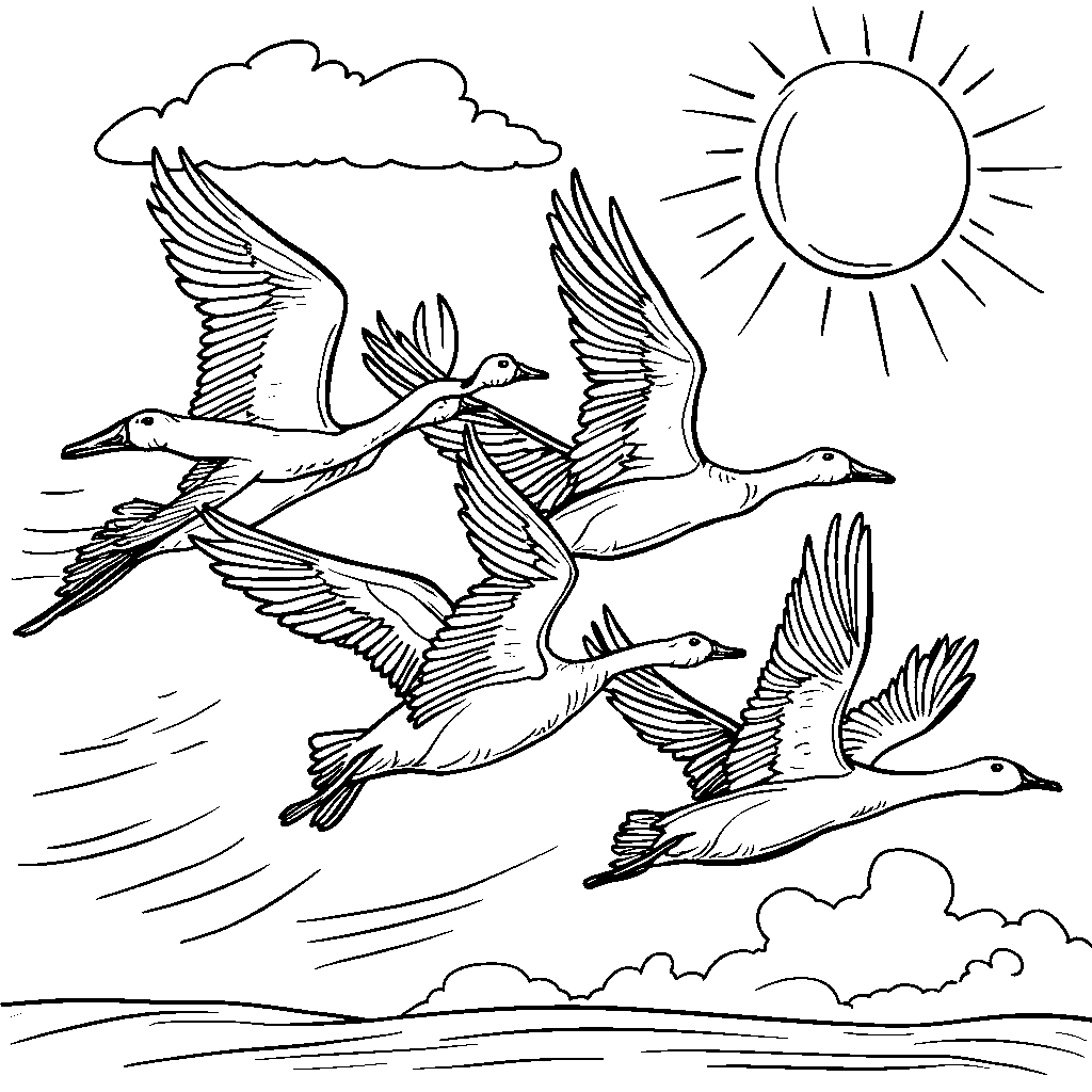 A group of geese flying in a V-formation