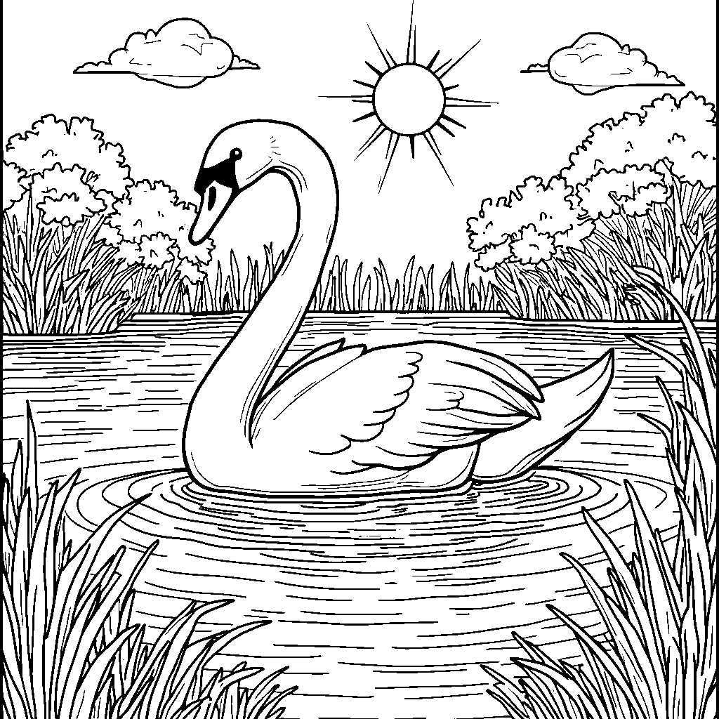 A majestic swan gliding across the lake