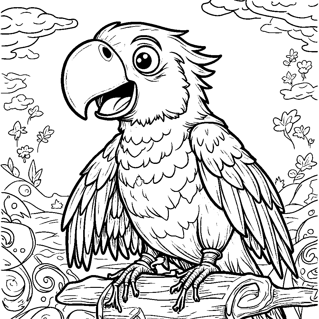 A parrot perched on a pirate's shoulder