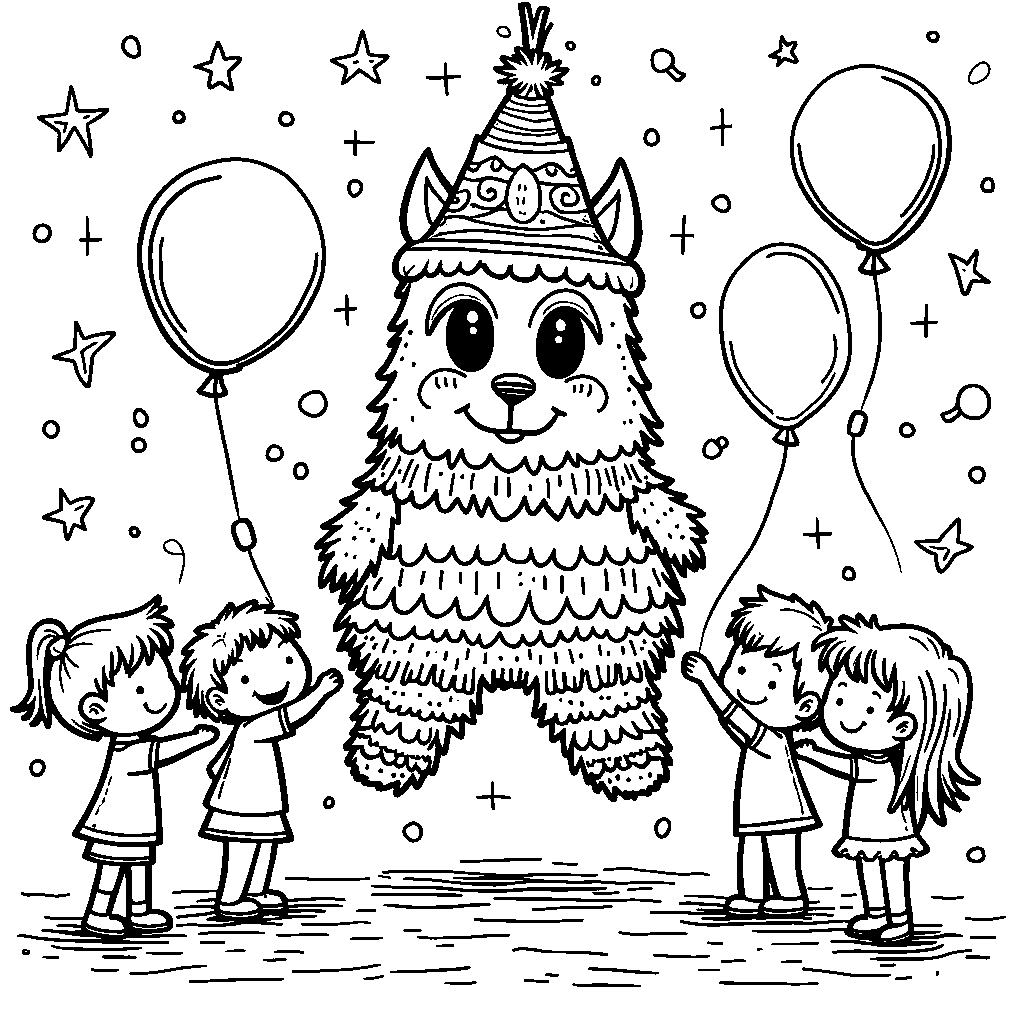 A big, colorful piñata filled with candy and toys