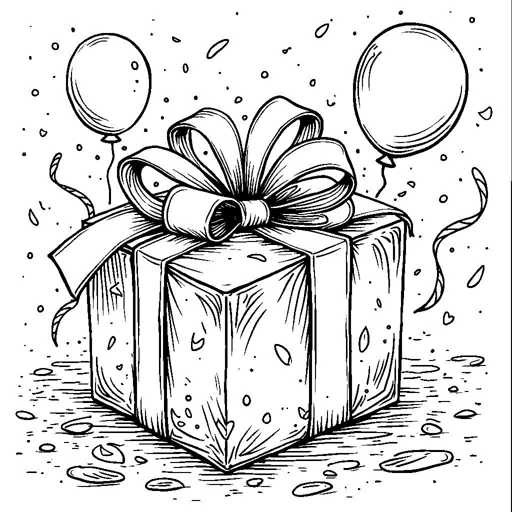 A big, shiny present with a bow and a birthday tag