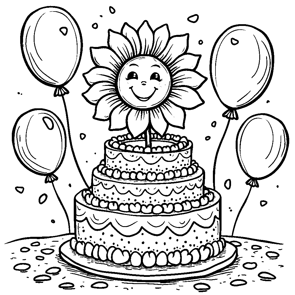 A birthday cake shaped like a big, yellow sunflower