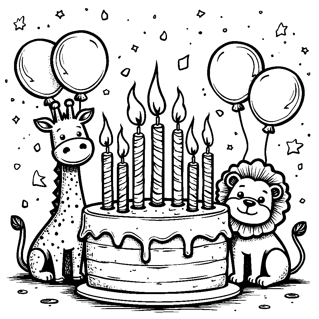 A birthday cake with candles shaped like animals