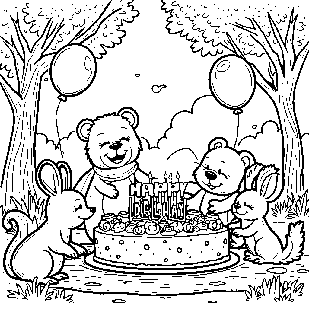 A group of animal friends having a picnic on a birthday