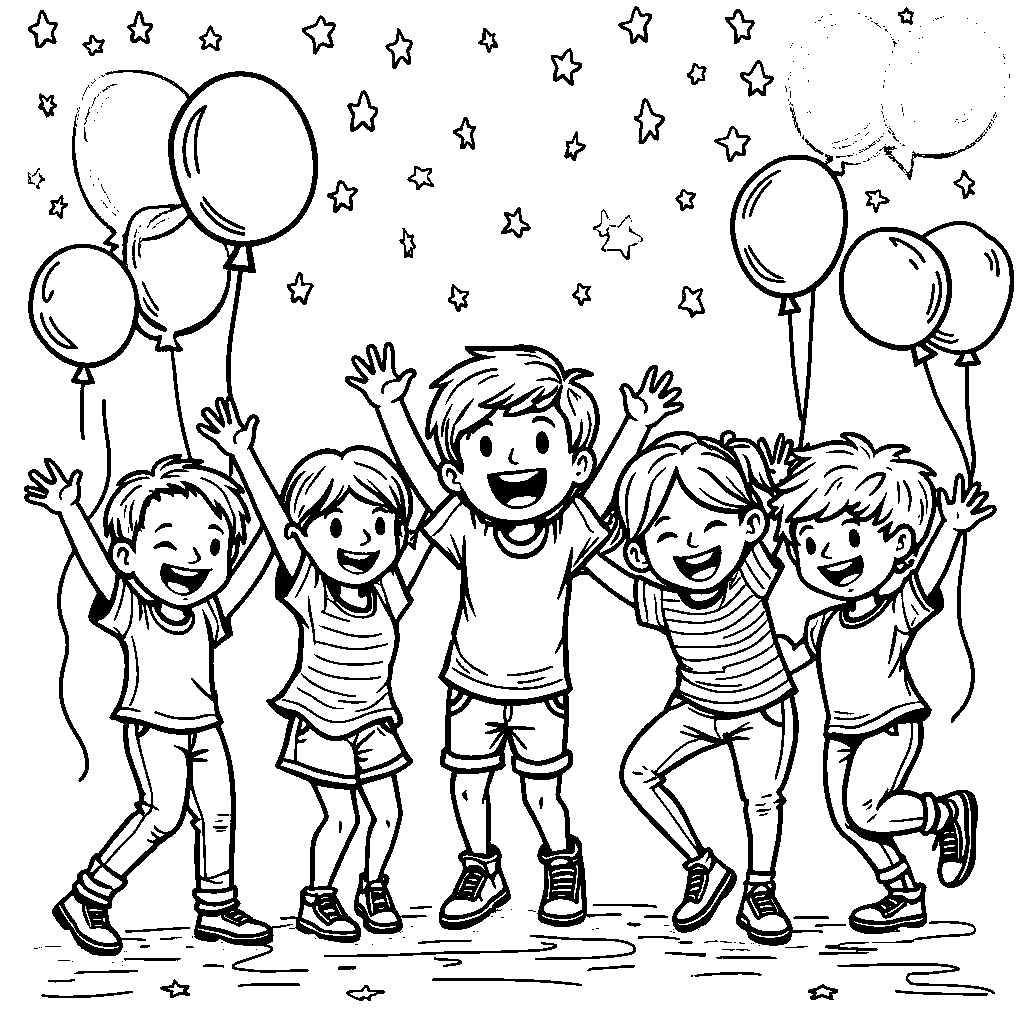 A group of kids having a dance party with balloons