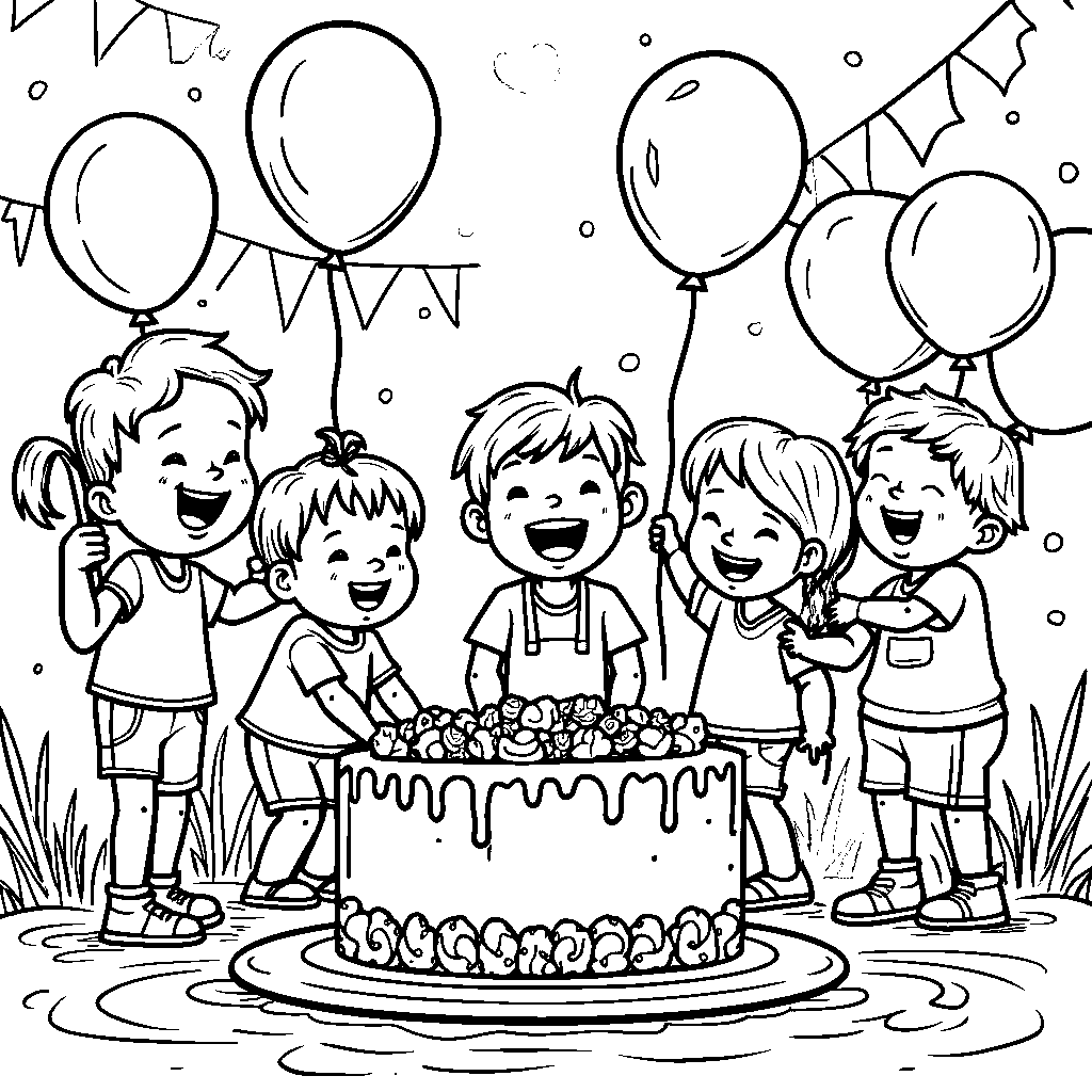 A group of kids having a water balloon fight on a birthday