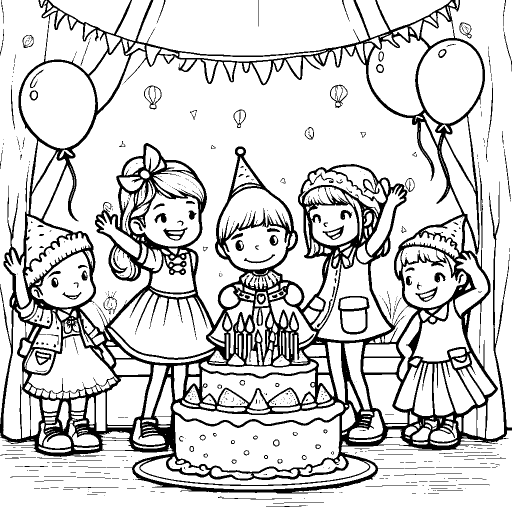 A group of kids playing dress-up in costumes at a birthday