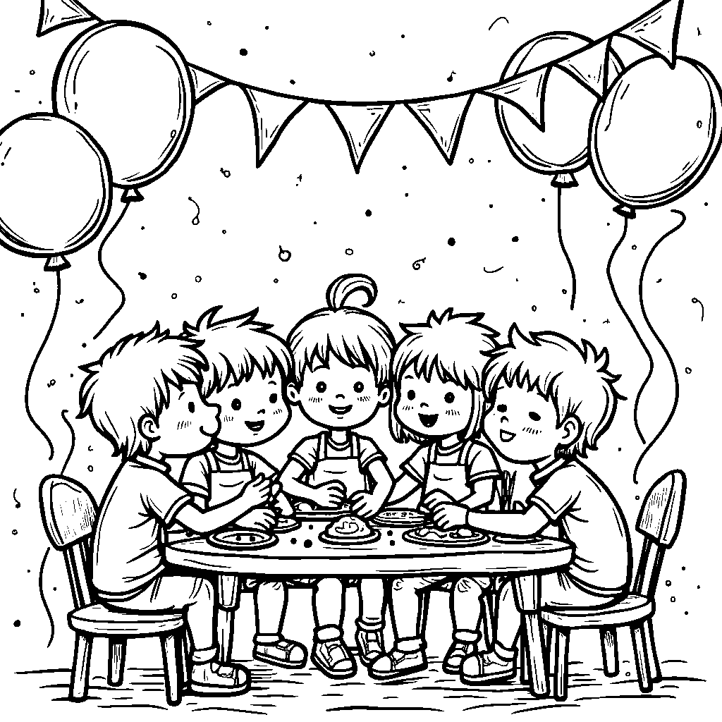 A group of kids playing with playdough at a birthday party