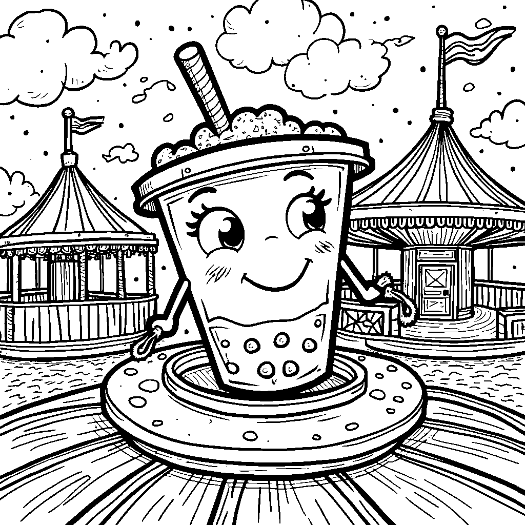 A boba cup enjoying a carnival ride