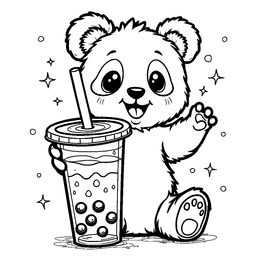 A boba panda holding a giant boba drink