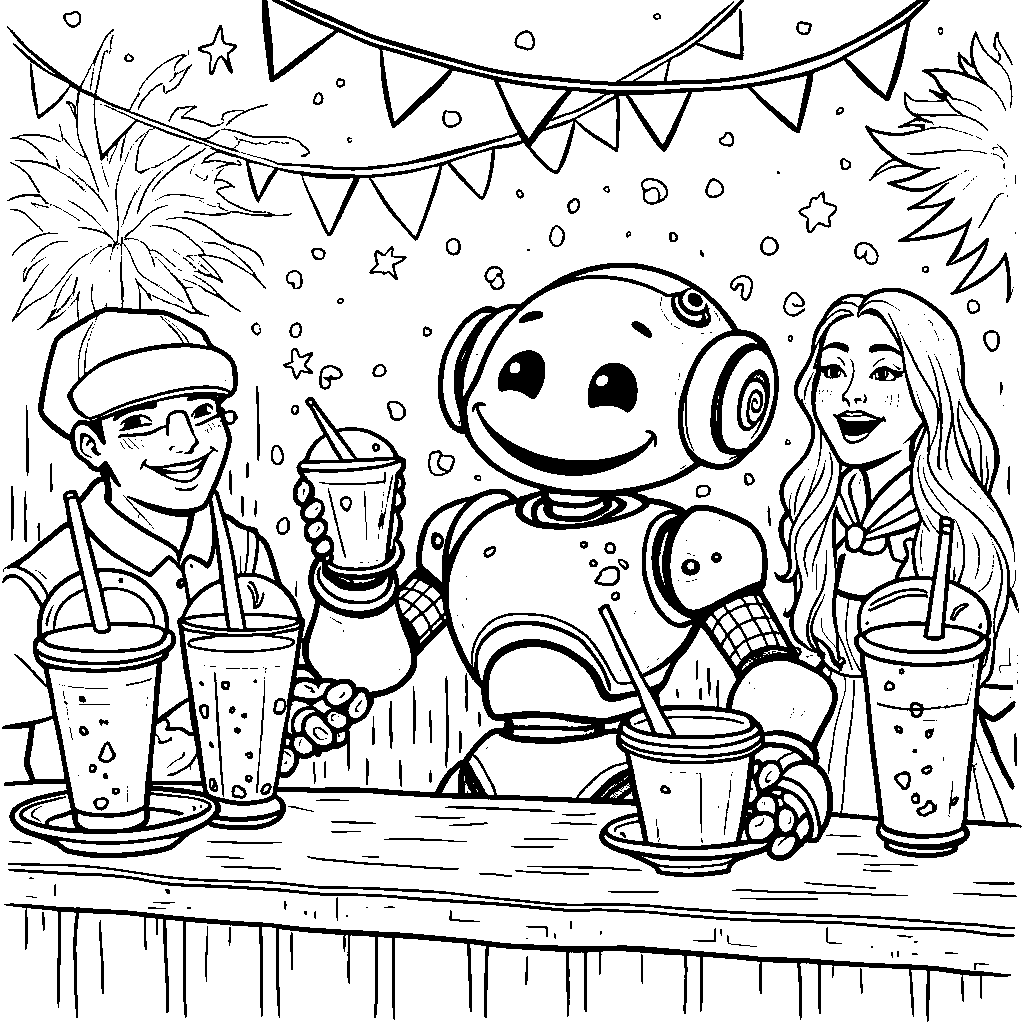 A boba tea robot serving drinks at a party