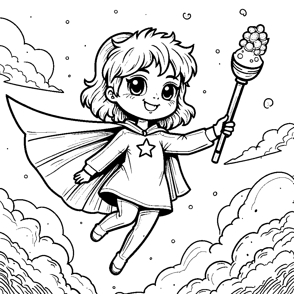 A boba tea superhero flying through the sky