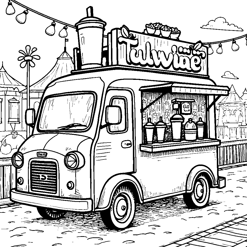 A boba tea truck serving drinks at a fair