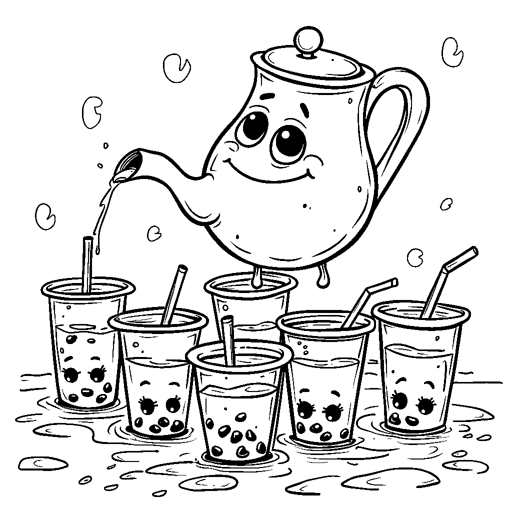 A boba teapot pouring drinks for friends