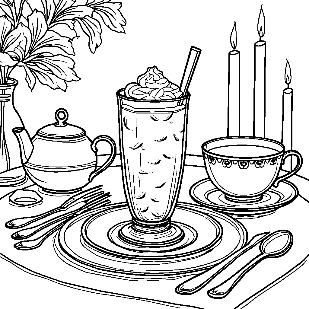 A fancy boba tea served at a fancy dinner table