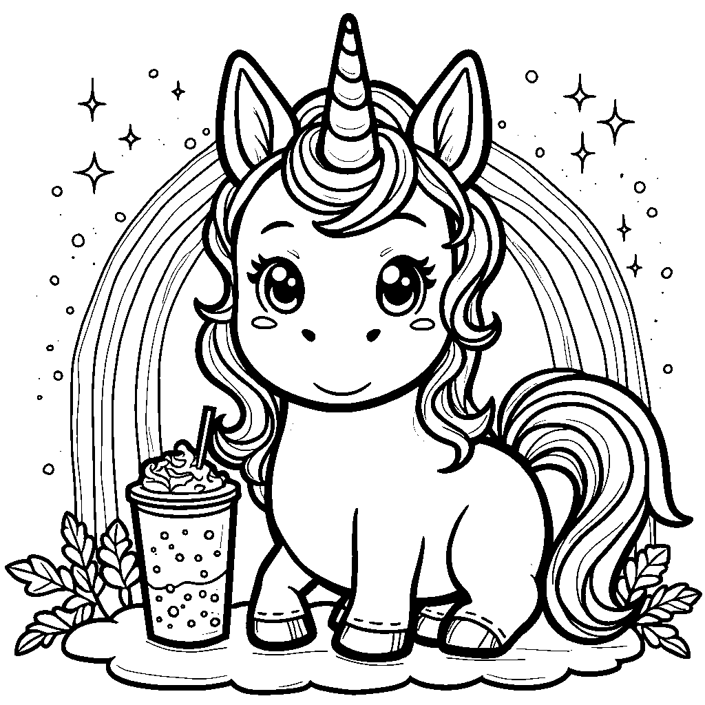 A magical boba tea unicorn with whipped cream