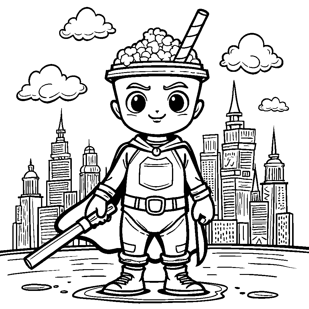 A superhero boba protecting its city from spills