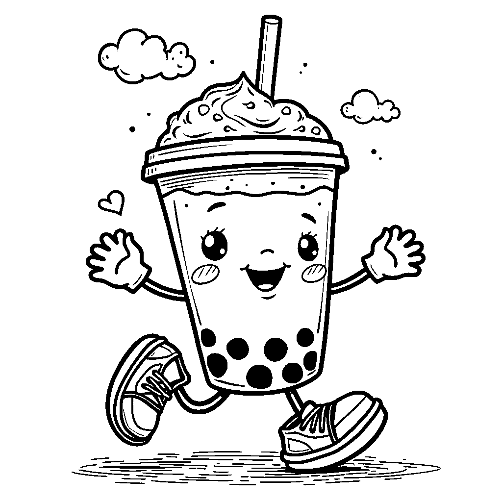 A walking boba cup with arms and legs