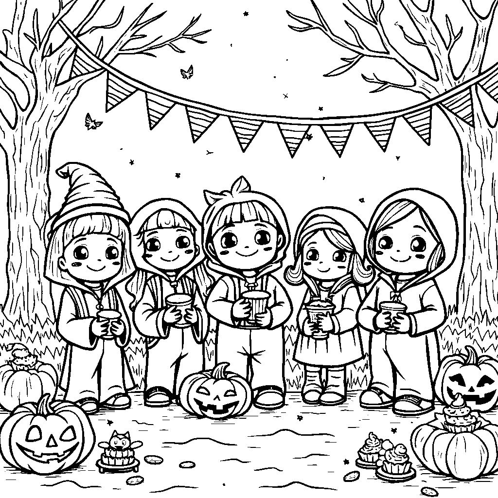 Boba characters in a Halloween costume party