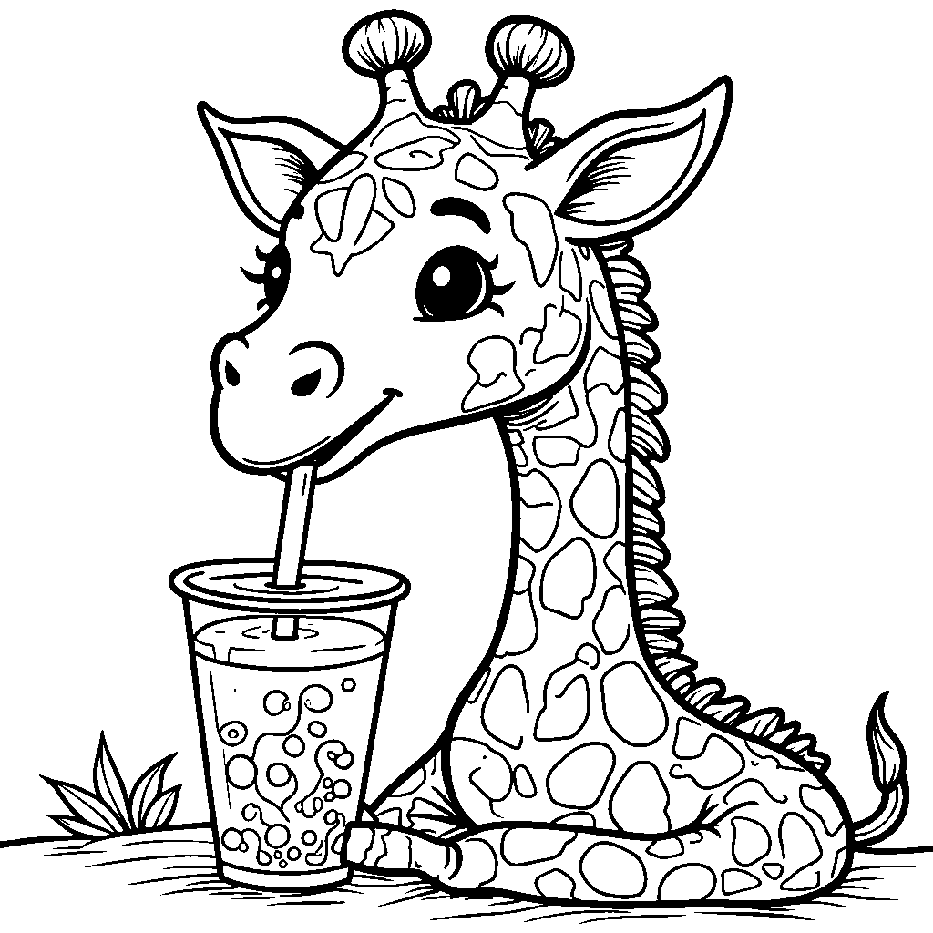 A boba tea giraffe with a straw