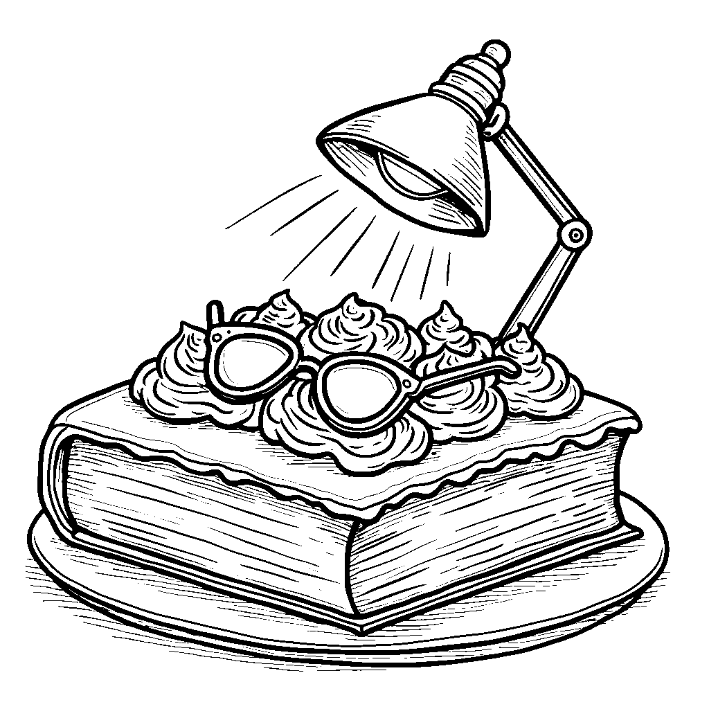 Cake shaped like a book or a reading lamp