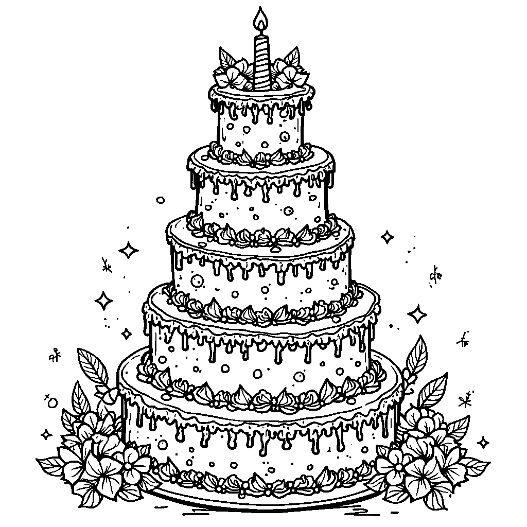 Cake tower with multiple tiers and decorations