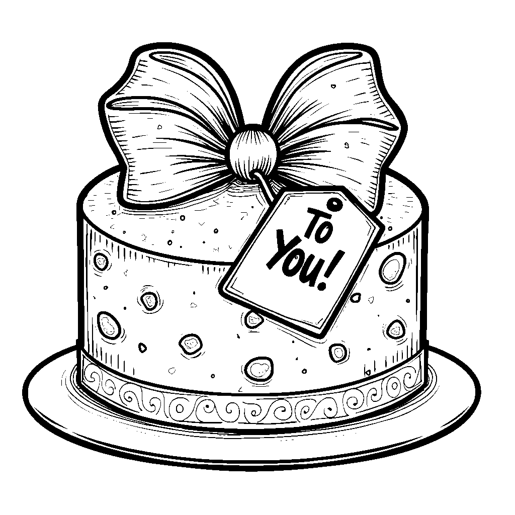 Cake with a big bow and a gift tag