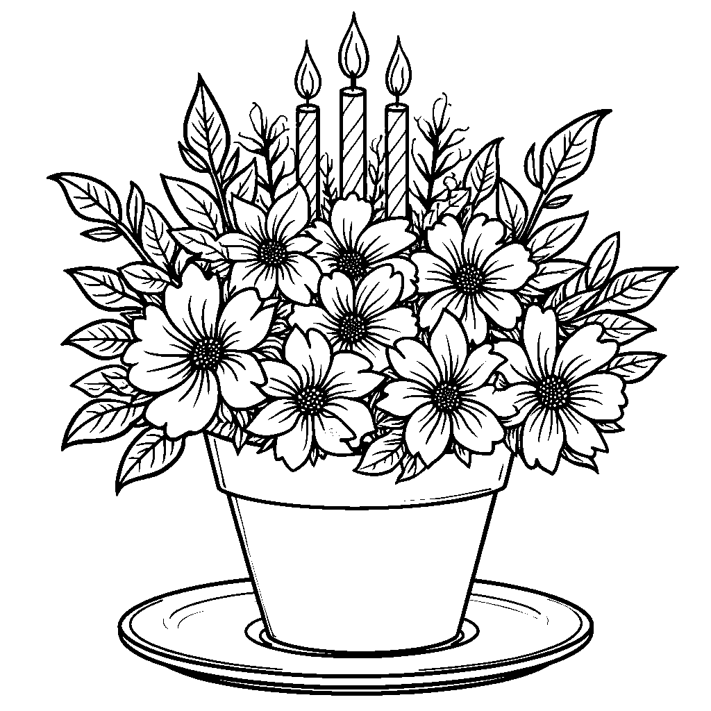 Cake with a big flower pot or a vase