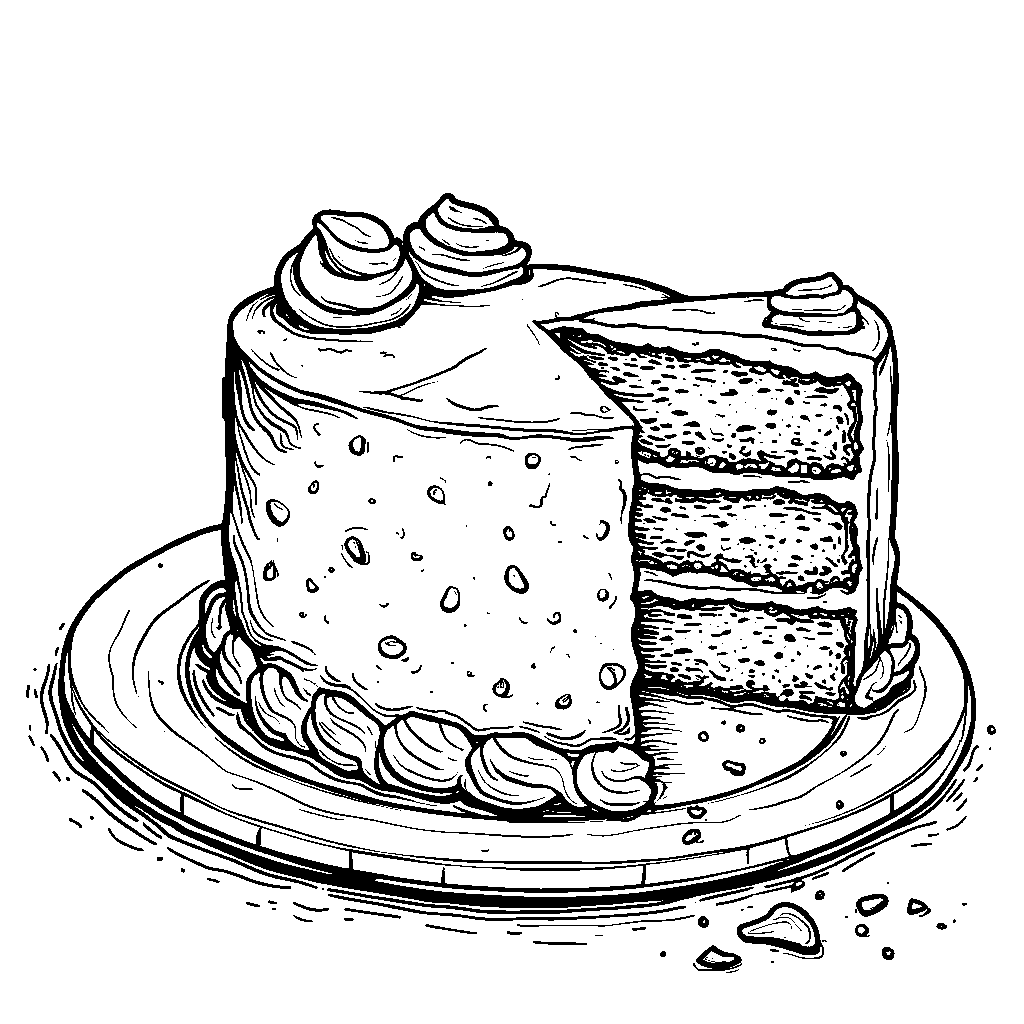 Cake with a slice missing and a few crumbs