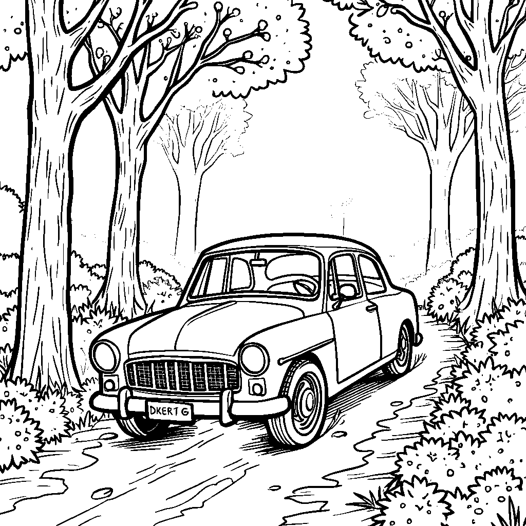 A car driving through a magical forest