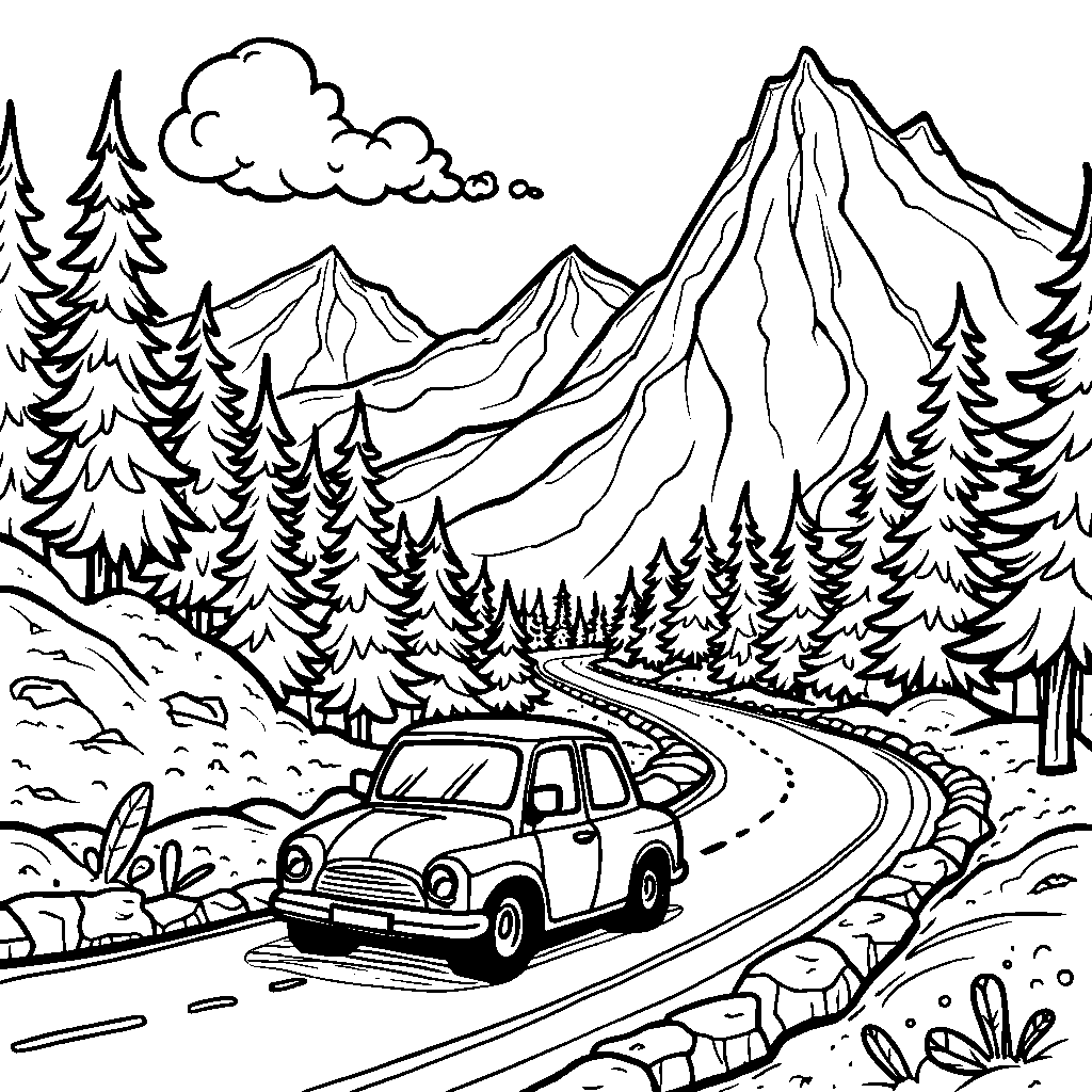 A car on a road trip through the mountains