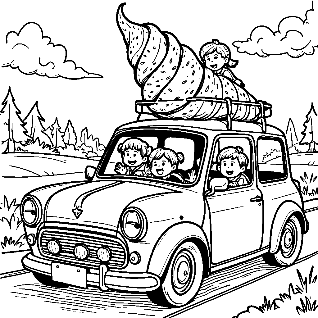 A car with a giant ice cream cone on the roof