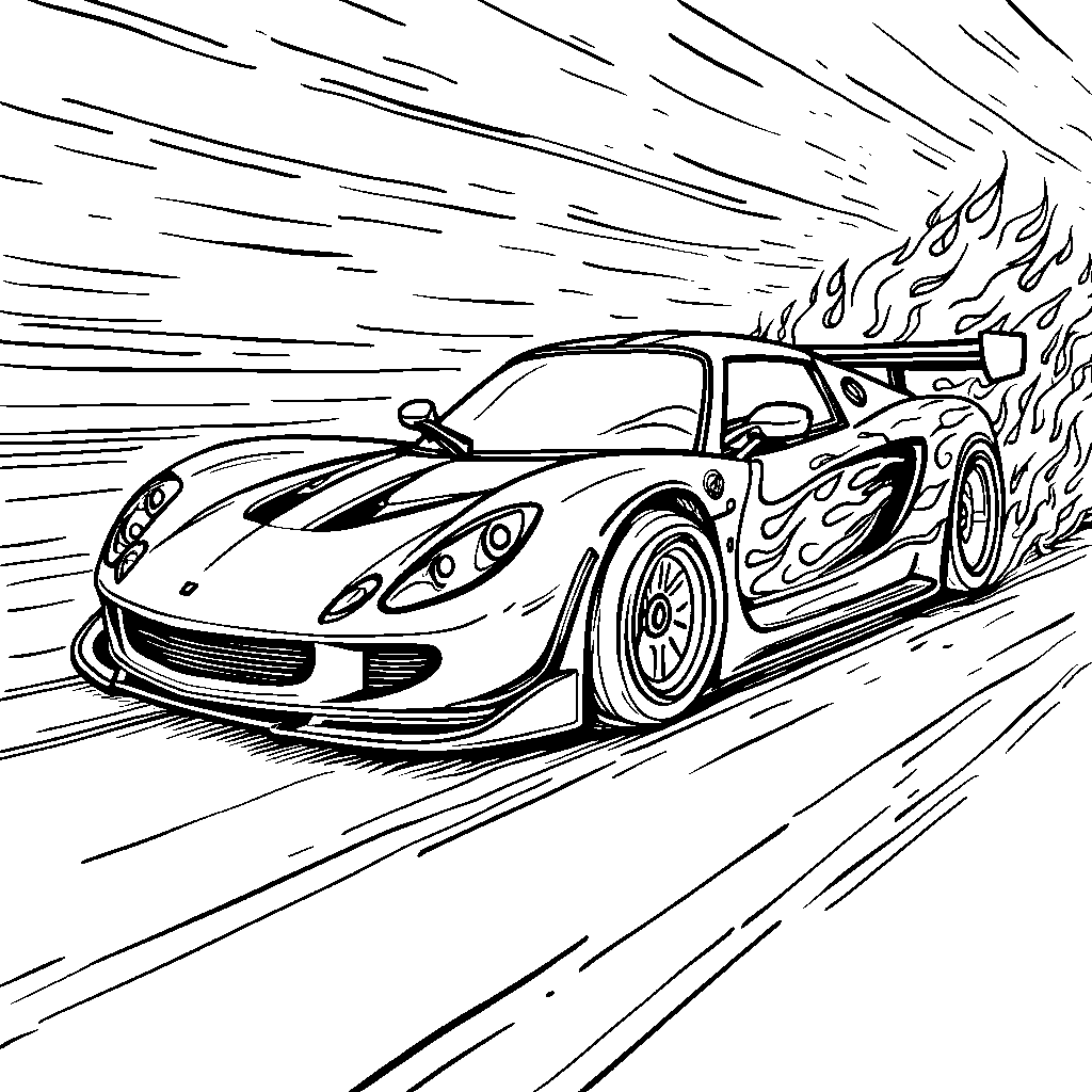 Racing car with flames on the side