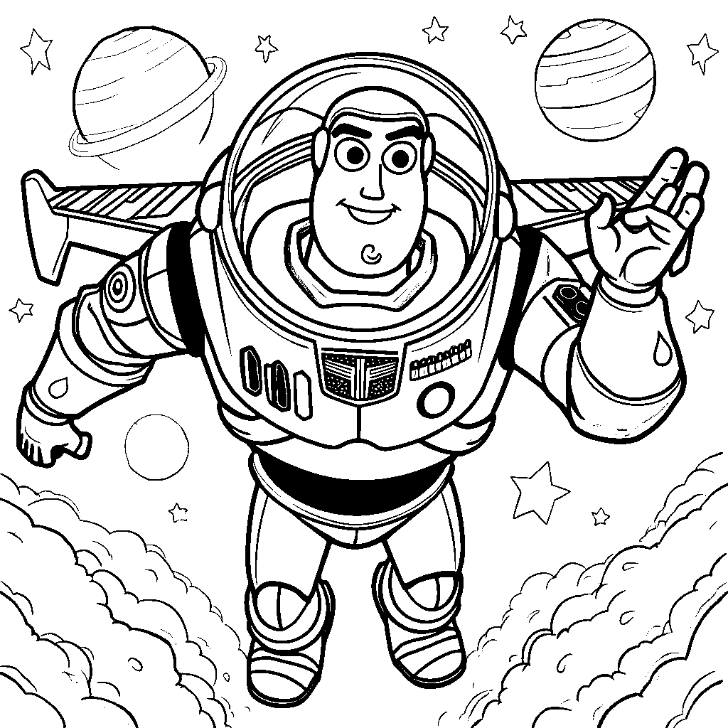 Buzz Lightyear flying through space