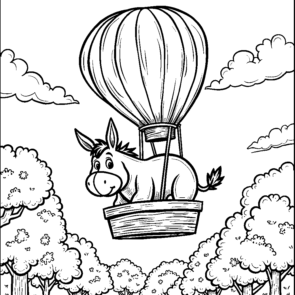 Eeyore riding a hot air balloon