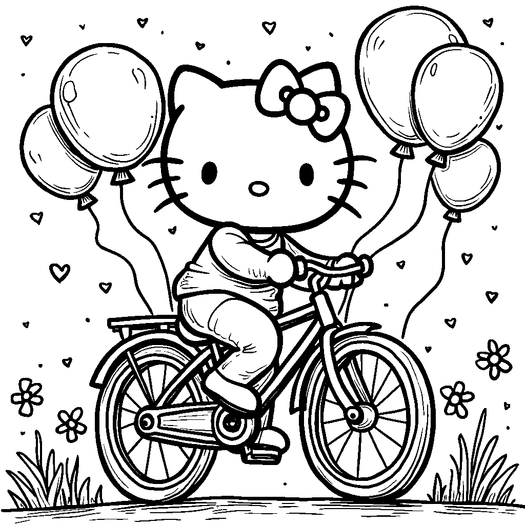 Hello Kitty riding a bicycle