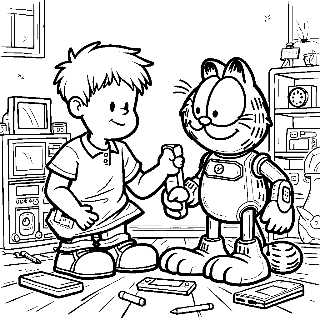 Jon Arbuckle playing with a robot