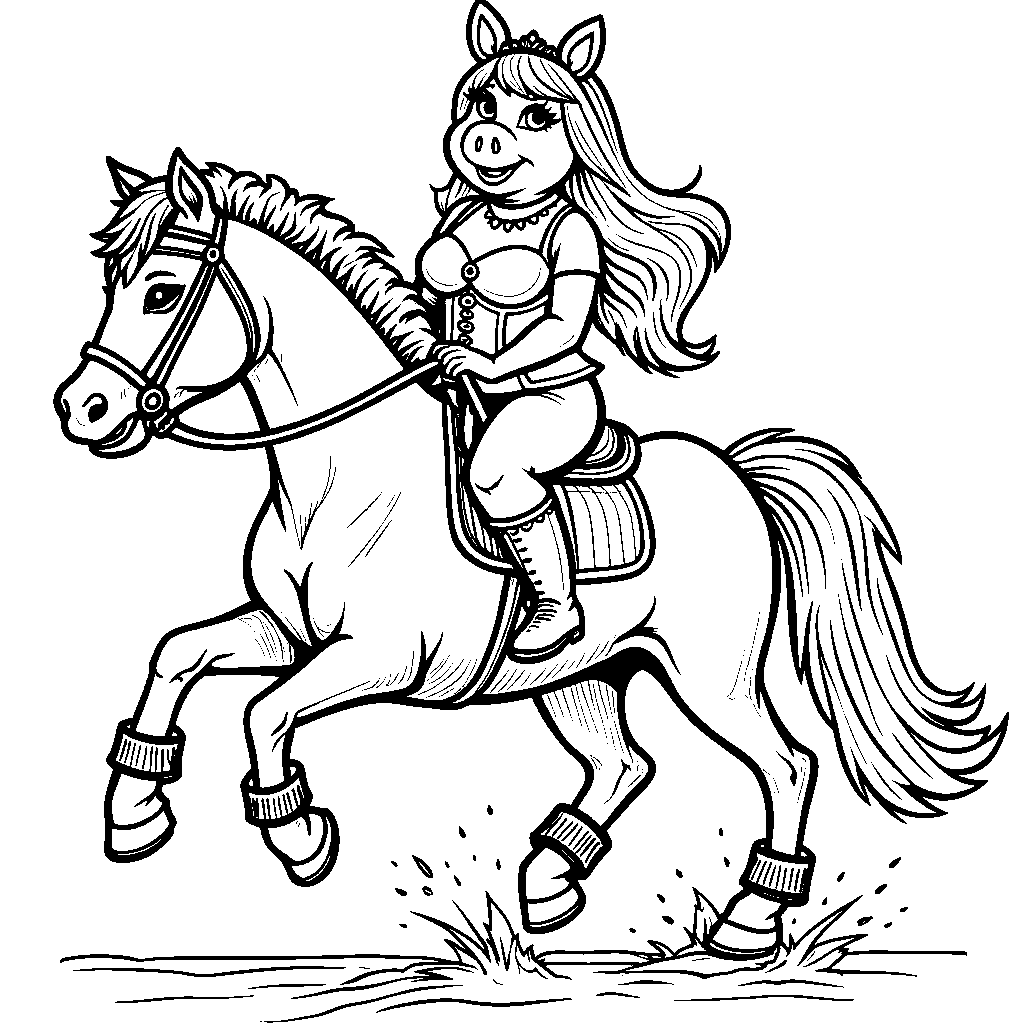 Miss Piggy riding a horse