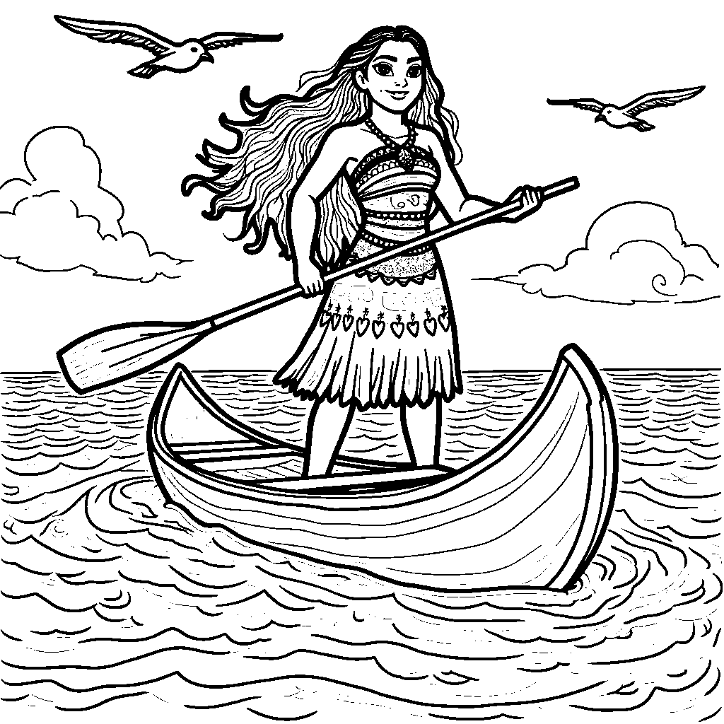 Moana sailing on a canoe