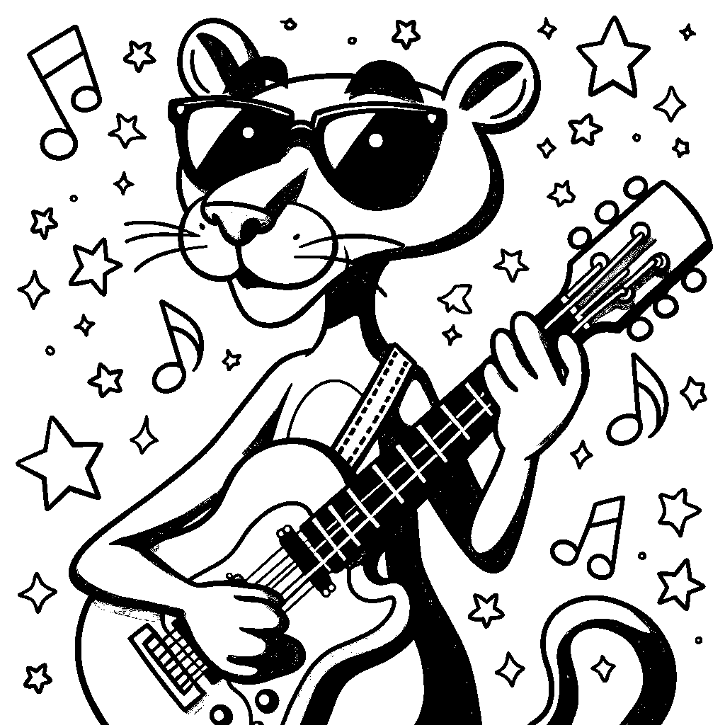 Pink Panther playing the guitar