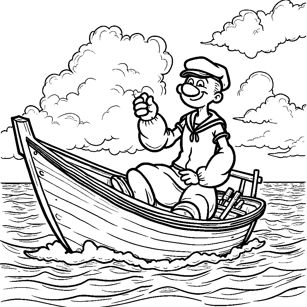 Popeye the Sailor sailing a boat