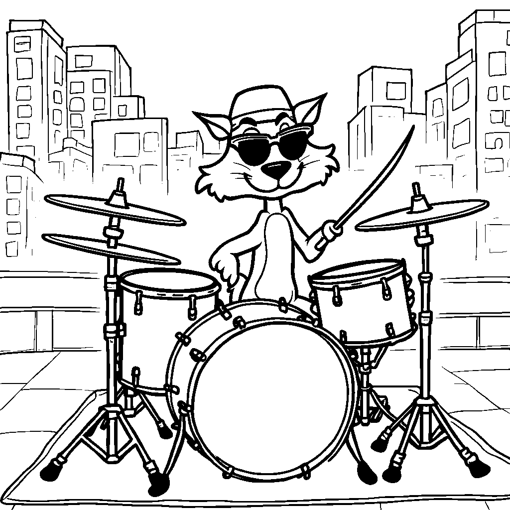 Sylvester the Cat playing the drums