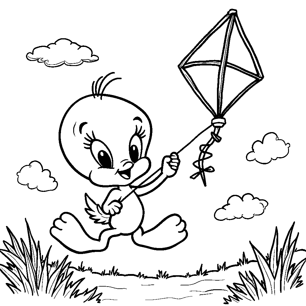 Tweety Bird flying a kite