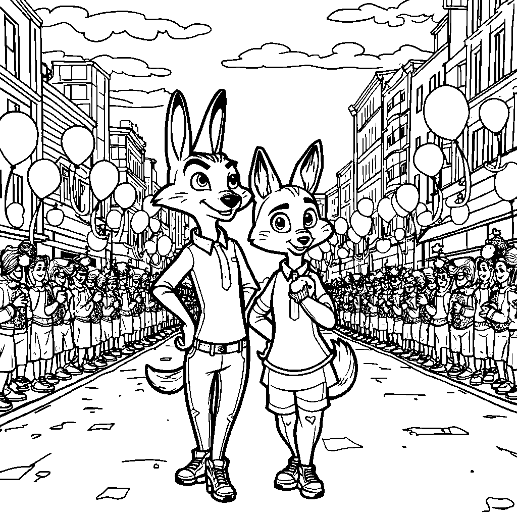 Zootopia characters having a parade