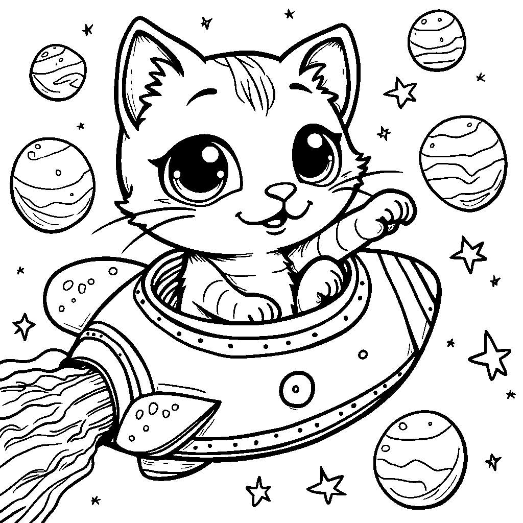 A cat in a spaceship exploring the galaxy