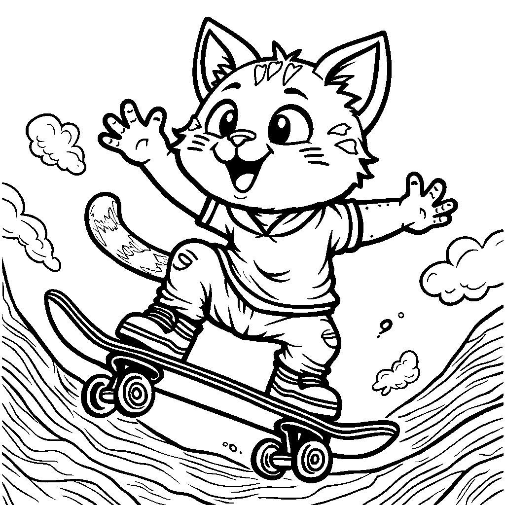 A cat riding a skateboard and doing tricks